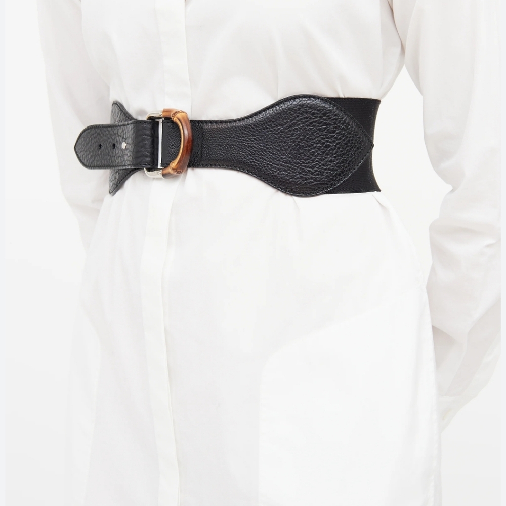 Gucci Tobacco brown bamboo calfskin and fabric belt